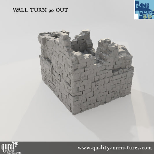 Ruin Wall Turn90 Out - Resin Print - Tabletop RPG Terrain - GameScape3D - Qumi