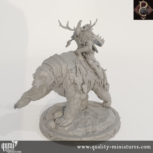 Worfar and The Bear - 32mm Tabletop RPG Mini - up to XL Size - Qumi - Parasite Collectibles