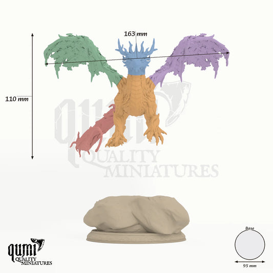 Adult Arboreal Guardian Dragon Tabletop Miniature dragon miniature - assembly overview with colour-coded parts and measurements