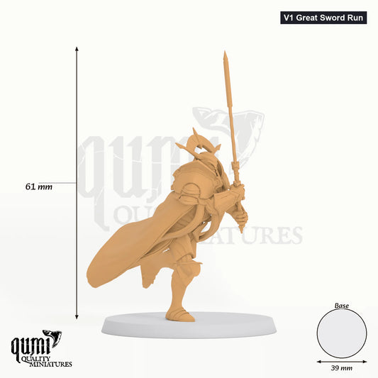 Exotic Aeterna Infantry General tabletop miniature (V1 Great Sword Run) - 61 mm tall - Rescale Miniatures 3D print by Qumi