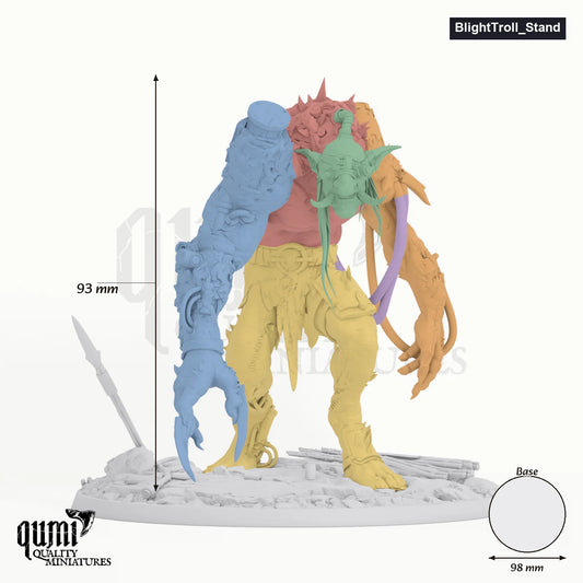 Blight Troll tabletop miniature (Stand) - 93 mm tall, 98 mm base, 6+1 part assembly - Rescale Miniatures 3D print by Qumi