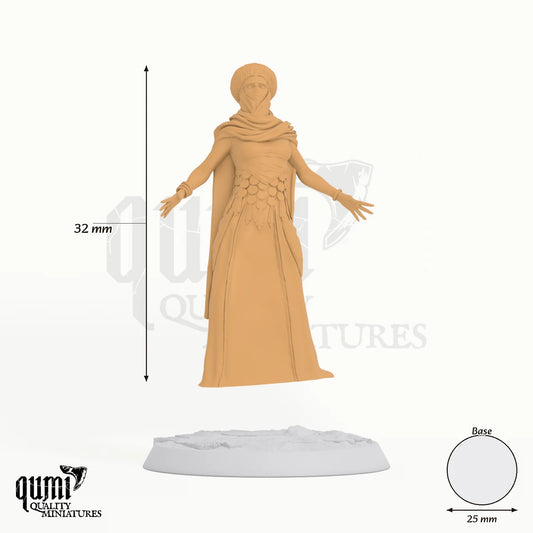 Tower Woman tabletop miniature - 32 mm tall, 25 mm base, 1+1 part assembly - Rescale Miniatures 3D print by Qumi