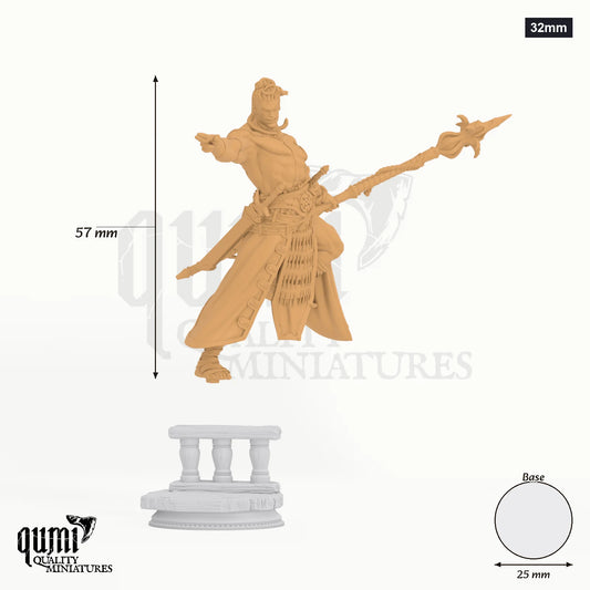 Exotic Pirate Arakun tabletop miniature (32mm) - 57 mm tall, 25 mm base, 1+1 part assembly - DM Stash 3D print by Qumi