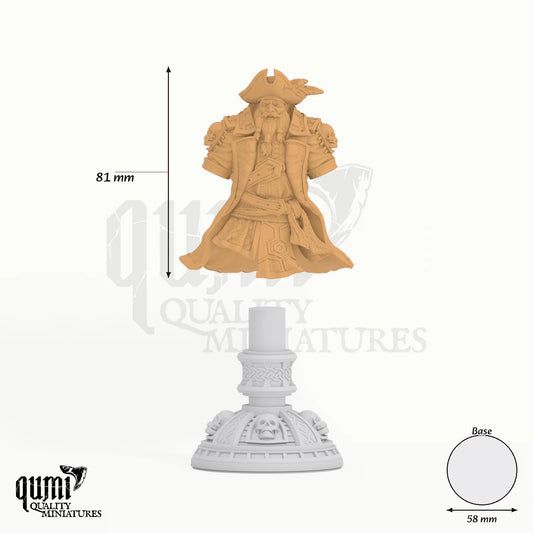 Baradin Blackbeard Bust tabletop miniature - 80 mm tall, 58 mm base, 1+1 part assembly - DM Stash 3D print by Qumi
