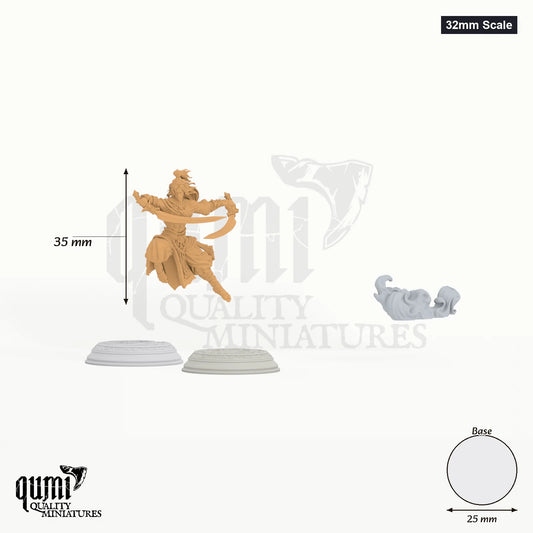 Exotic Warrior Hudin tabletop miniature (32mm Scale) - 35 mm tall, 25 mm base, 1+3 part assembly - DM Stash 3D print by Qumi