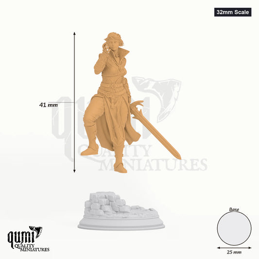 Half Elf Hexblade Karisia tabletop miniature (32mm Scale) - 41 mm tall, 25 mm base - DM Stash 3D print by Qumi