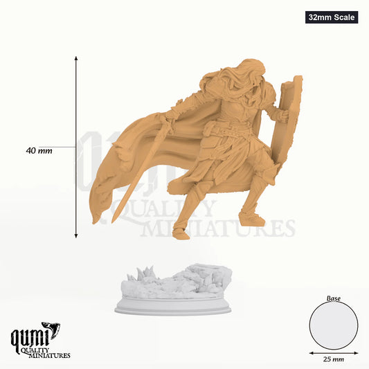Lydia the Untarnished tabletop miniature (32mm Scale) - 40 mm tall, 25 mm base, 1+1 part assembly - DM Stash 3D print by Qumi