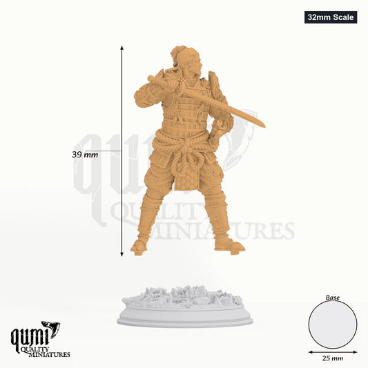Samurai Saburo Ryu Tabletop-Miniatur (32mm Scale) - 39 mm hoch, 25 mm Base - DM Stash 3D-Druck von Qumi