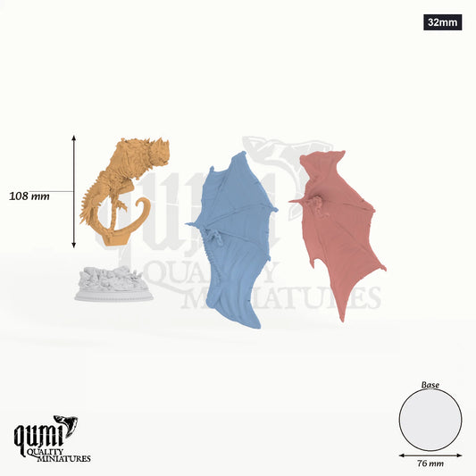 Sonari Bat Monstrosity Tabletop-Miniatur (32mm) - 350 mm hoch, 483 mm Spannweite, 76 mm Base - DM Stash 3D-Druck von Qumi