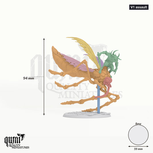 Dravon tabletop miniature (V1 assault) - 94 mm tall, 59 mm base, 8+1 part assembly - Rescale Miniatures 3D print by Qumi