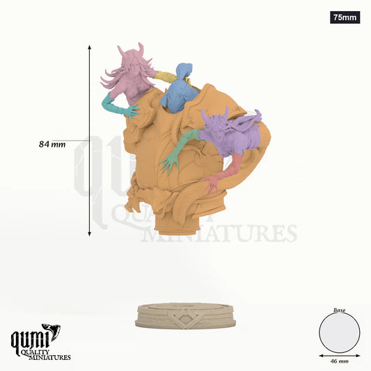 Fathon and the Scylas Miniature Bust 75mm - colour-coded parts render, 84 mm tall, 8 body parts, 46 mm round base