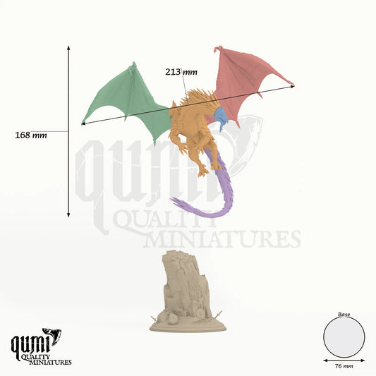 Dragon Gintharax Adult Silver Dragon Tabletop Miniature dragon miniature - assembly overview with colour-coded parts and measurements