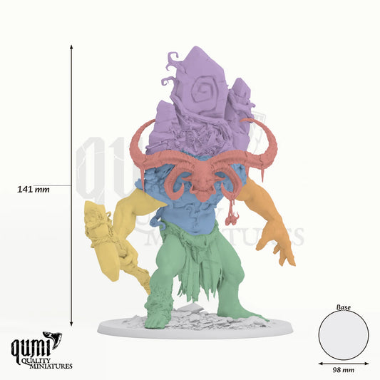 Fanatsy Stonebound Ogre tabletop miniature - 141 mm tall, 98 mm base, 6+1 part assembly - Rescale Miniatures 3D print by Qumi