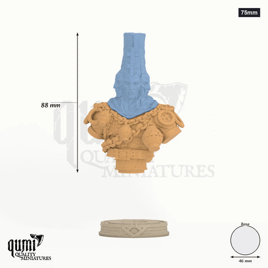 High Prophet Karhardas Miniature Bust 75mm - colour-coded parts render, 88 mm tall, 2 body parts, 46 mm round base