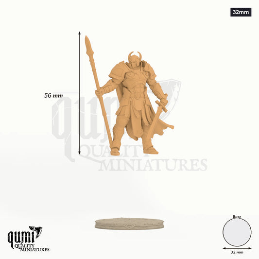 Human Knight Tabletop Miniature - Storm Soldier 32mm - colour-coded parts render, 56 mm tall, 1 body part, 32 mm round base