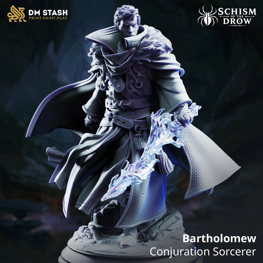 Bartholomew – Conjuration Sorcerer: conjuration sorcerer tabletop miniature, designer preview from DM Stash's 'Irinax' release, 3D-printed in resin by Qumi