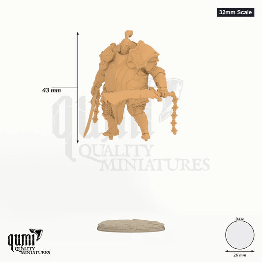 Fathon 32mm Scale - colour-coded parts render, 43 mm tall, 1 body part, 26 mm round base