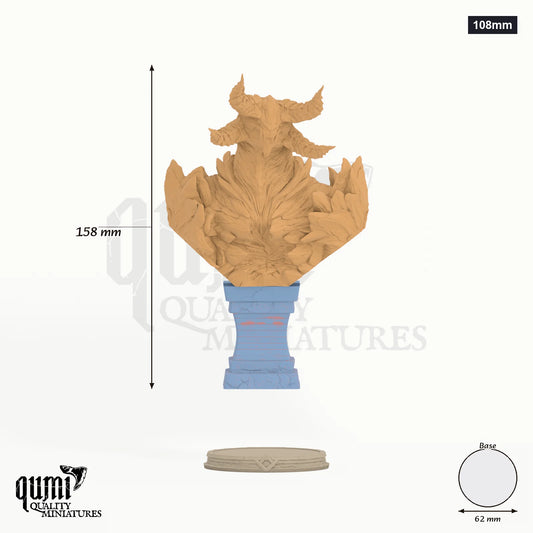 Irgren Miniature Bust - colour-coded parts render, 158 mm tall, 3 body parts, 62 mm round base