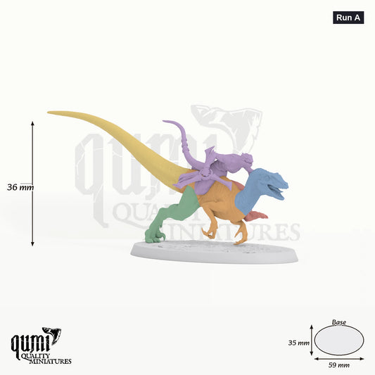 Jurassic Velociraptor tabletop miniature (Run A) - 36 mm tall, 59x35 mm base - Rescale Miniatures 3D print by Qumi