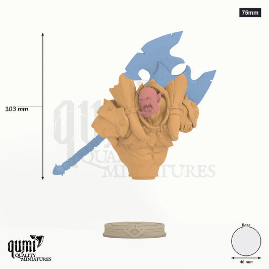 Kodark Miniature Bust 75mm - colour-coded parts render, 103 mm tall, 3 body parts, 46 mm round base