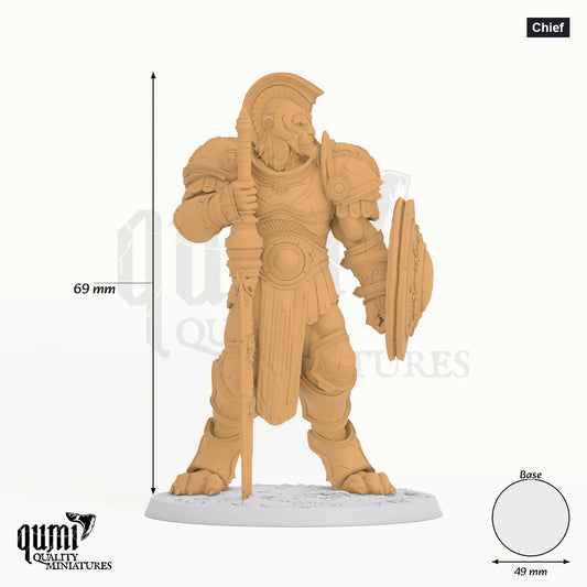 Humanoid Fighter the Leonin Triad Tabletop-Miniatur (Chief) - 69 mm hoch, 49 mm Base - Rescale Miniatures 3D-Druck von Qumi