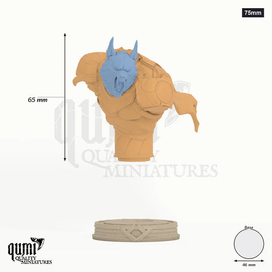 Mat Ador Miniature Bust 75mm - colour-coded parts render, 65 mm tall, 2 body parts, 46 mm round base