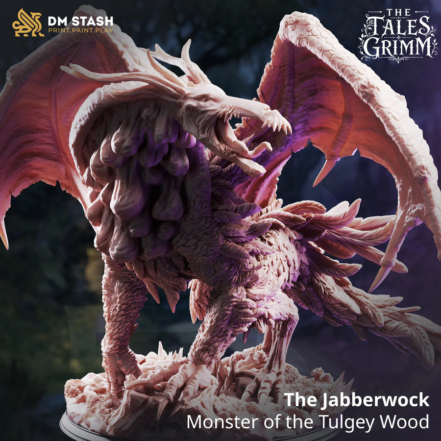 The Jabberwock – Monster of the Tulgey Wood: monster tabletop miniature, designer preview from DM Stash's 'The Tales Grimm' release, 3D-printed in resin by Qumi