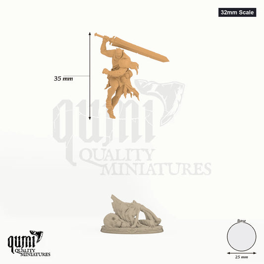 Mat Ador 32mm Scale - colour-coded parts render, 35 mm tall, 1 body part, 25 mm round base