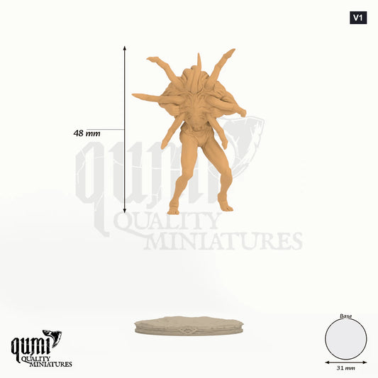 Mutant Psyche Aberrants Tabletop Miniatures V1 - colour-coded parts render, 48 mm tall, 1 body part, 31 mm round base
