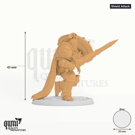 Humanoid Fighter the Radiant Legion Tabletop-Miniatur (Shield Attack) - 43 mm hoch - Rescale Miniatures 3D-Druck von Qumi