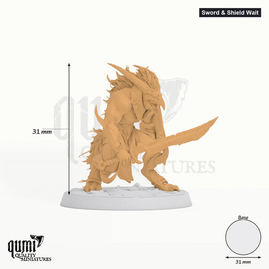 Humanoid Fighter Skorath Tabletop-Miniatur (Sword & Shield Wait) - 31 mm hoch - Rescale Miniatures 3D-Druck von Qumi