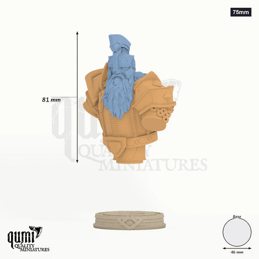 Stormkeeper Torbjorn Miniature Bust 75mm - colour-coded parts render, 80 mm tall, 2 body parts, 46 mm round base