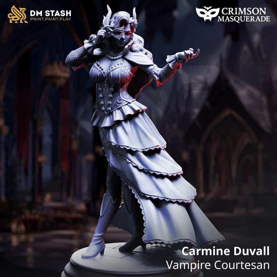 Vampire courtesan miniature in an elegant gown on a scenic base.