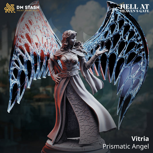Miniature tabletop angel figure by Quality Miniatures, 32mm scale with wings, suitable for wargaming and RPG settings.
