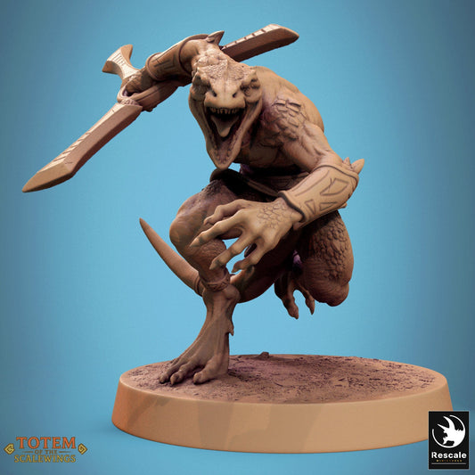 Tabletop RPG Miniature Lizardman Sneaky Murkborn 32mm Qumi Rescale Miniatures Humanoid Boomerang Run A Quality Miniatures - Qumi Wargaming Mini Model Figure