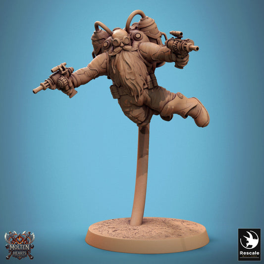 Tabletop RPG Miniature Dwarf Steampunk - 32mm Qumi Rescale Miniatures Dual Gun Fly Quality Miniatures - Qumi Wargaming Mini Model Figure