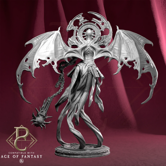 Fantasy Demon Hazabel Judicatrix of Sins miniature by Qumi, 32mm collectible figure with detailed demon and parasite design for tabletop gaming.