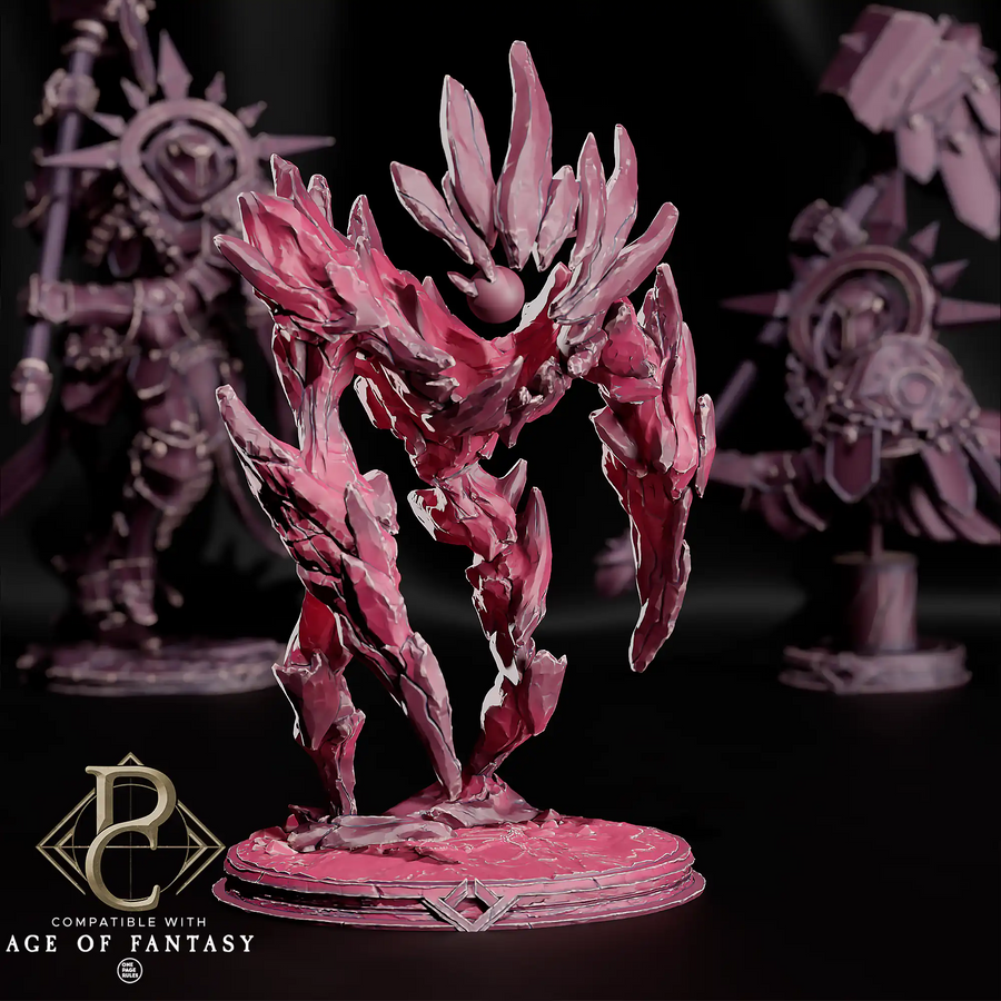 Crystalline Sentinel commander miniature in a dynamic pose, 3D-printed resin on a textured round base.