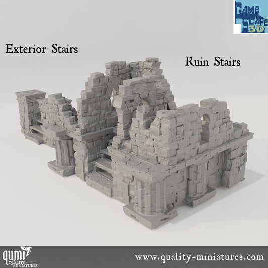 Lost City Street Ruin Stairs and Exterior Stairs - Resin Print - Tabletop RPG Terrain - GameScape3D - Qumi Quality Miniatures - Qumi Wargaming Mini Model Figure