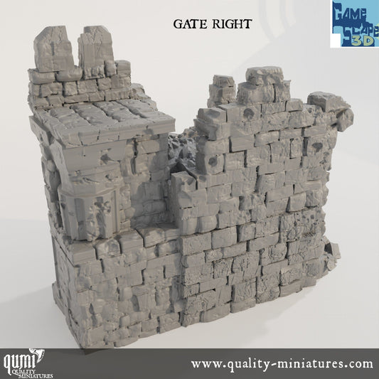 Ruin Wall Gate Right - Resin Print - Tabletop RPG Terrain - GameScape3D - Qumi Quality Miniatures - Qumi Wargaming Mini Model Figure
