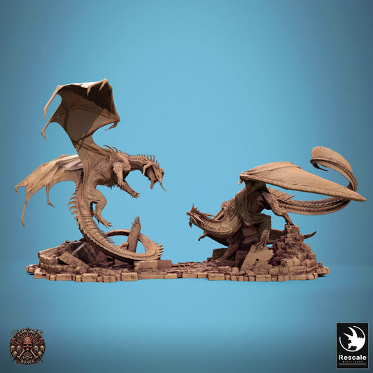 Tabletop RPG Black vs. Silver Dragon Diorama 32mm Qumi Rescale Miniatures Quality Miniatures - Qumi Wargaming Mini Model Figure