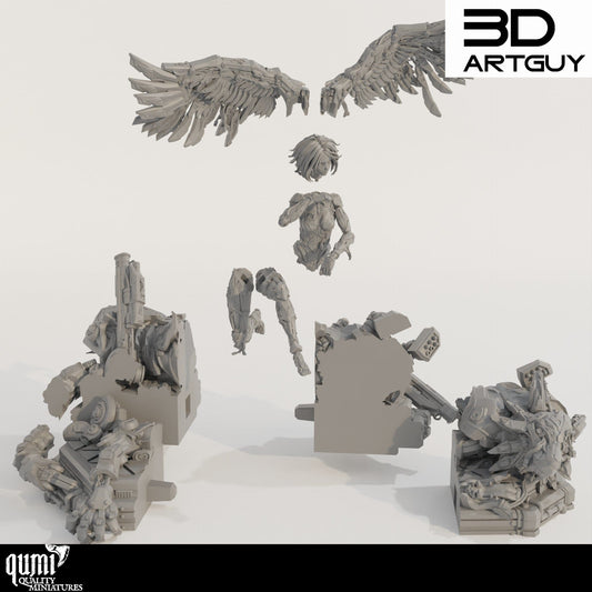 Tabletop RPG Miniature Cyborg Angel Diorama - Size L - Qumi Quality Miniatures - Qumi Wargaming Mini Model Figure