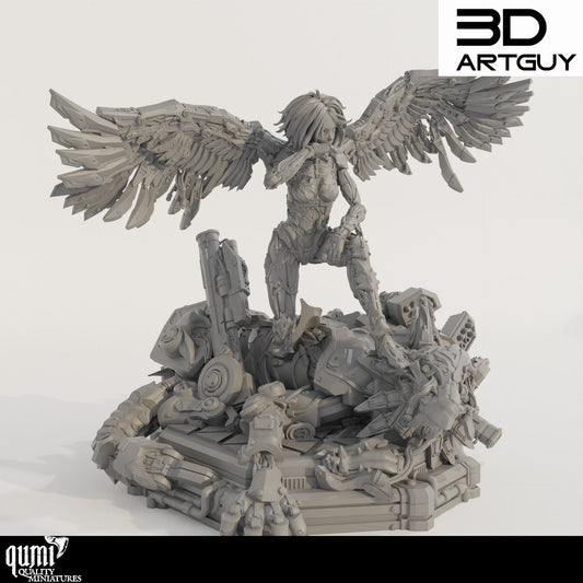 Tabletop RPG Miniature Cyborg Angel Diorama - Size L - Qumi Quality Miniatures - Qumi Wargaming Mini Model Figure
