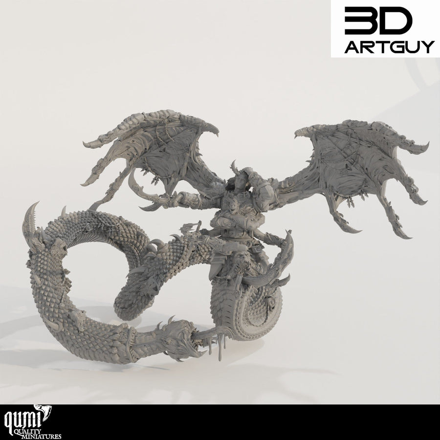 Fully assembled Hedonist snake sword fighter miniature with wings and coiled tail