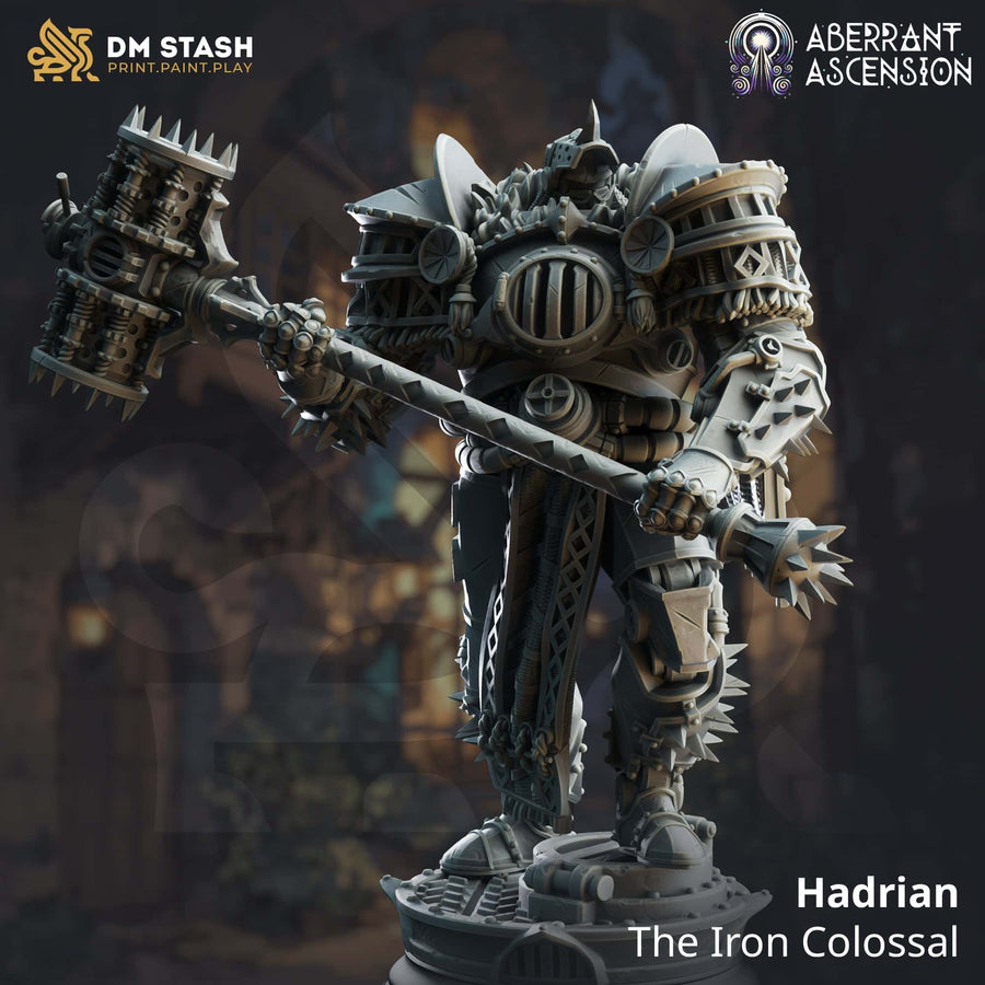 Vorderansicht der detaillierten Hammerkämpfer-Miniatur aus Harz mit einem großen Stachelhammer.