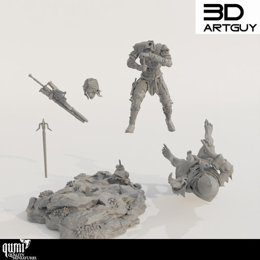Tabletop RPG Miniature Monster Hunter Diorama - Qumi Quality Miniatures - Qumi Wargaming Mini Model Figure