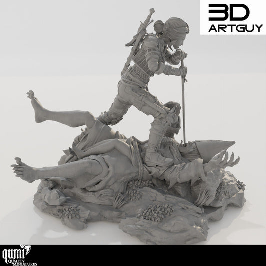 Tabletop RPG Miniature Monster Hunter Diorama - Qumi Quality Miniatures - Qumi Wargaming Mini Model Figure