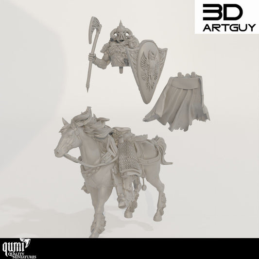 Tabletop RPG Miniature Mounted Warrior - Qumi - 3D ArtGuy Quality Miniatures - Qumi Wargaming Mini Model Figure