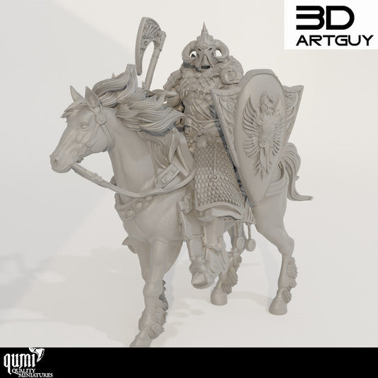 Tabletop RPG Miniature Mounted Warrior - Qumi - 3D ArtGuy Quality Miniatures - Qumi Wargaming Mini Model Figure
