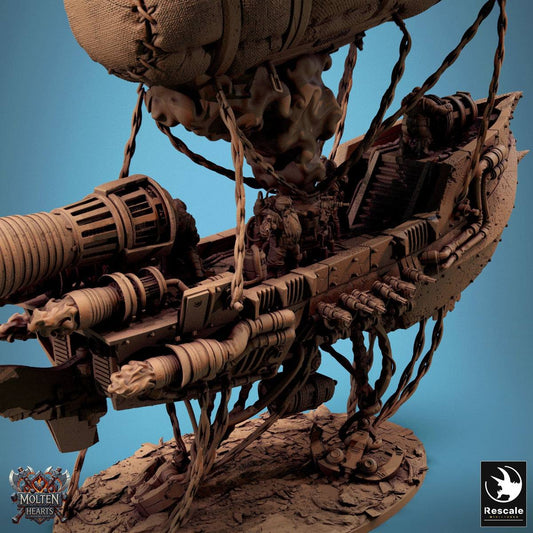 Close-up angle of the airship deck showing weapon systems, steam pipes, and industrial gear details